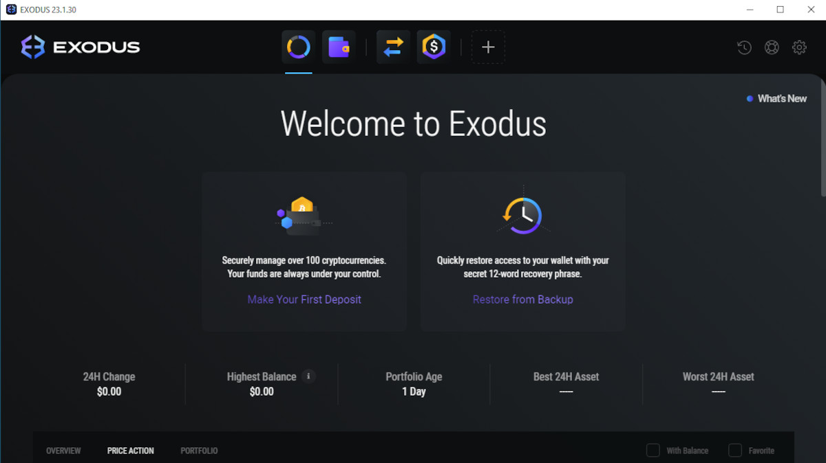 Wallet Exodus Appena Installato