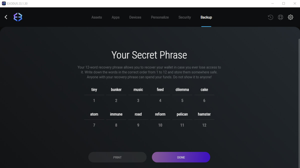 Exodus Wallet Secret Phrase