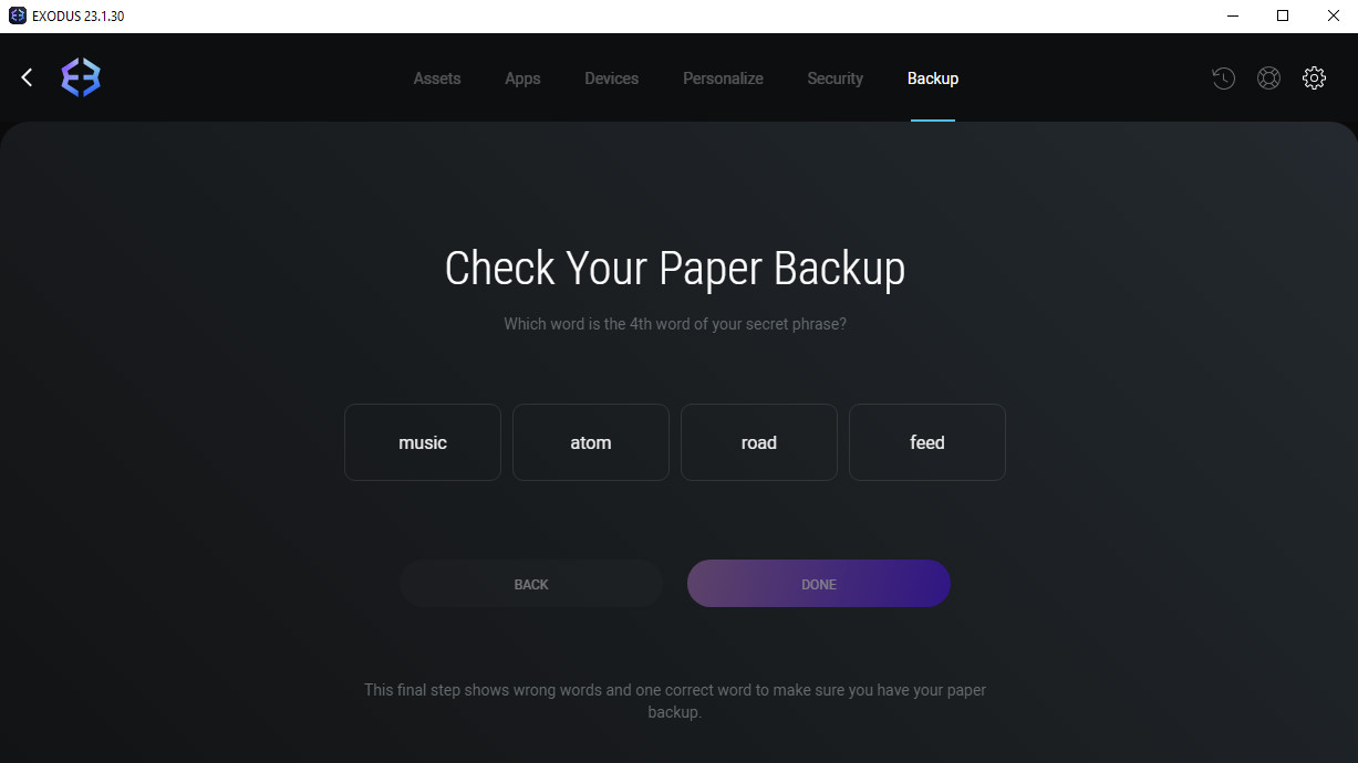 Exodus Check Paper Backup