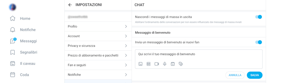 Messaggio di benvenuto OnlyFans